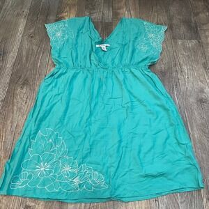 American Rag Cie Teal Blue Floral Embroidered Empire Waist Blouse Size 2X